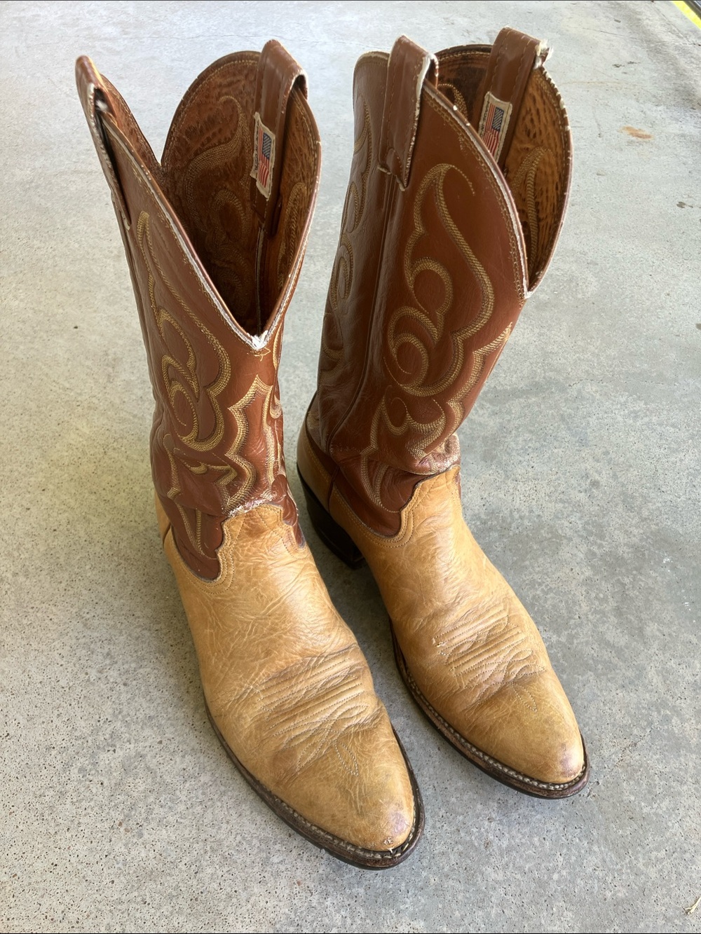 Nocona Tan and Brown Leather Cowboy Boots, 11.5 AA